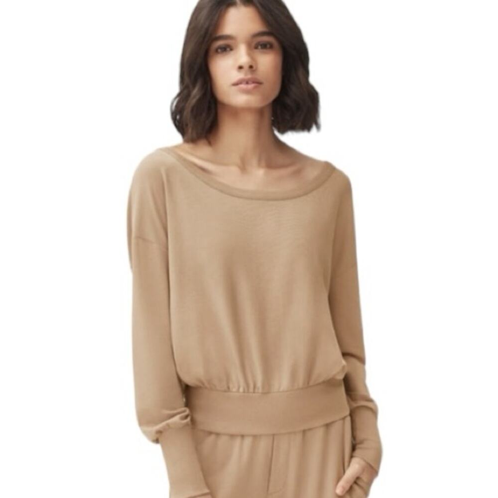 Cuyana French Terry Boatneck Sweatshirt Camel Brown Size Medium